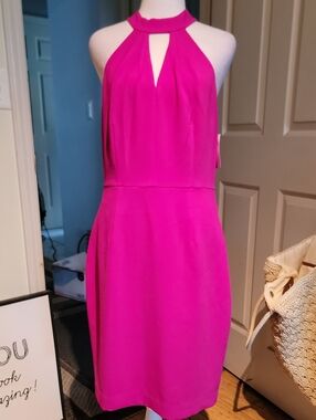 Trina Turk Hot Pink Halter Keyhole Mini Dress